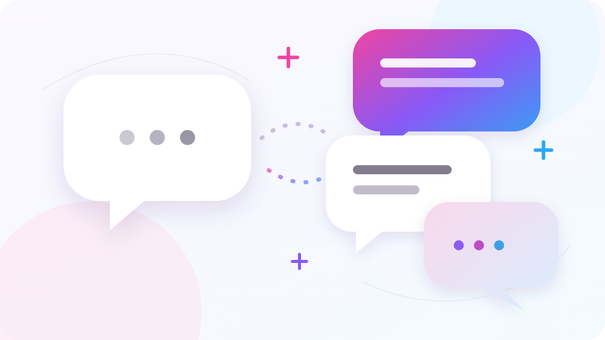 Gray message bubbles becoming a colorful, flowing conversation